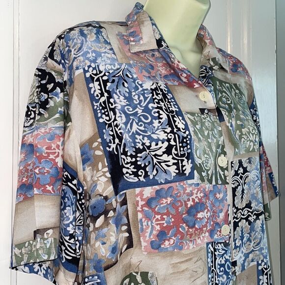 Vtg 80s/90s multi patterned multi colored short sleeve button down shirt - Picture 5 of 6